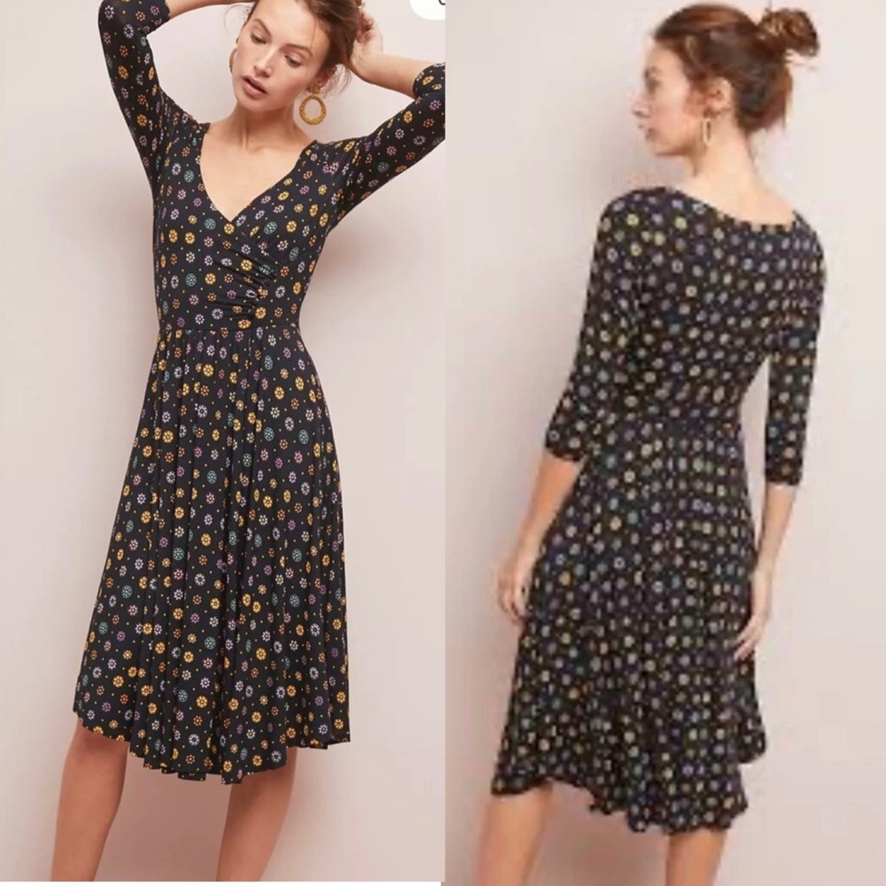 Anthropologie Black Dress with Colorful Floral Pattern